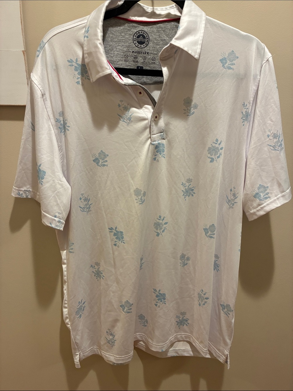 Men's White Polo with Light Blue Floral Print by KILLERFLEX